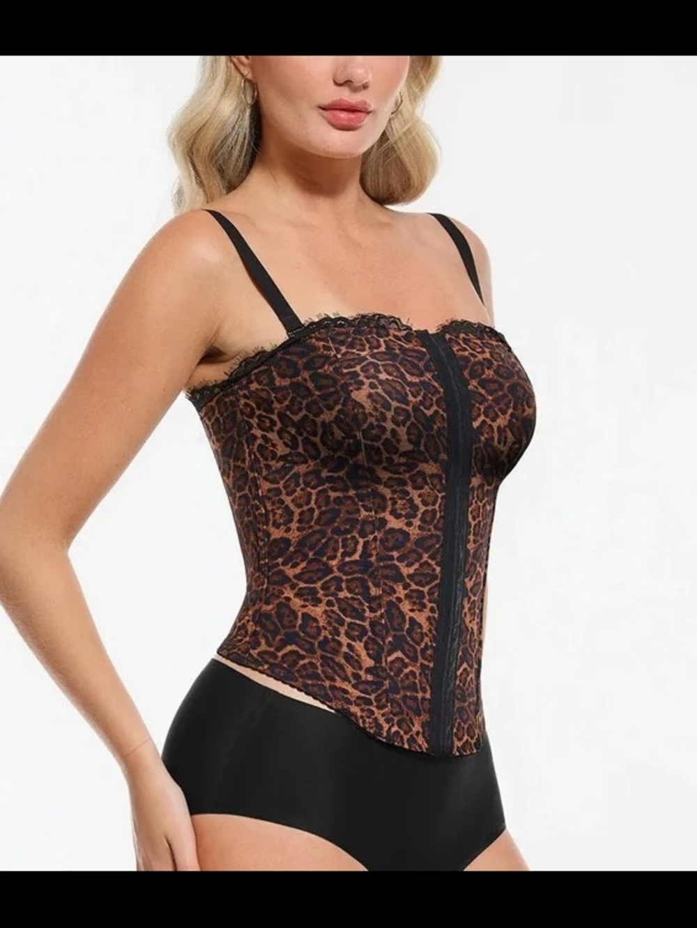 Popilush Shapewear Sculpting Leopard Mesh Detachable Strap Corset Top